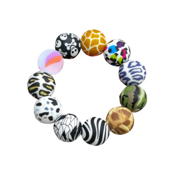 Leopard Pattern Round Shape Pacifier Clip Teeth Print Black Double Hole Printed 12mm 15mm 19mm Silicone Bead Kit